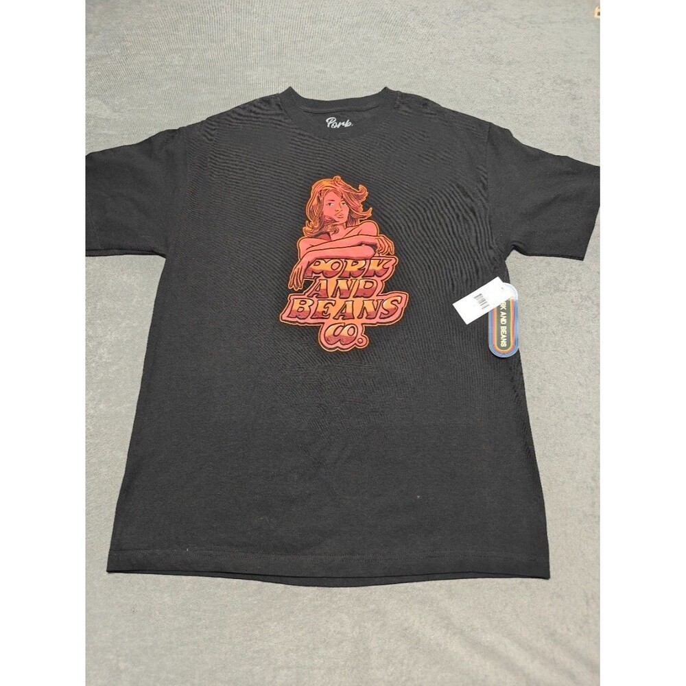 Pork and Beans Co Mens L Black Pin Up Girl Graphic T Shirt Retro NWT